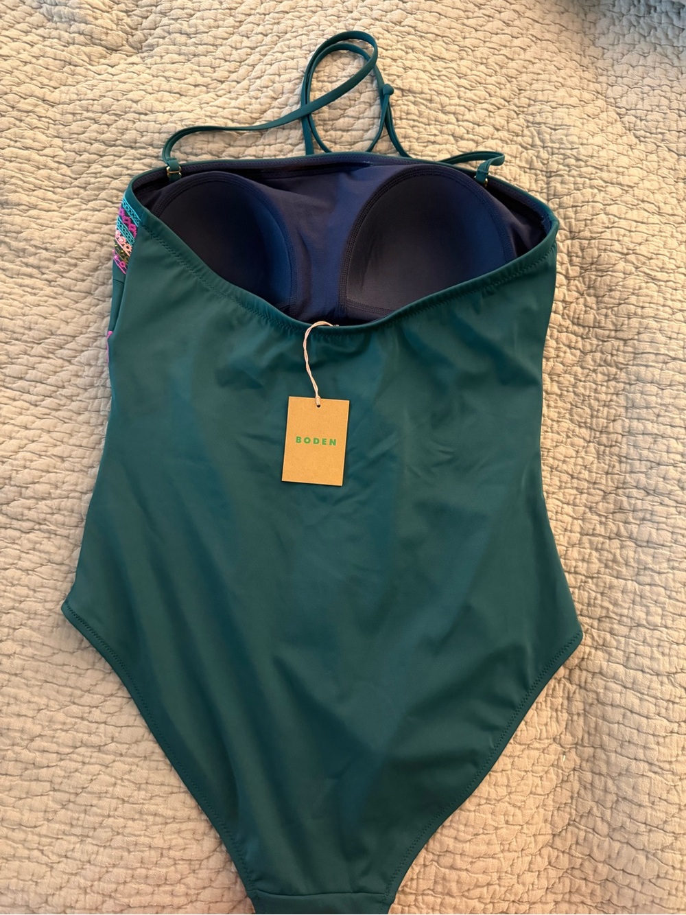 Boden Paros Bandeau Swimsuit with Pink & Purple Embroidery - Picture 3 of 5